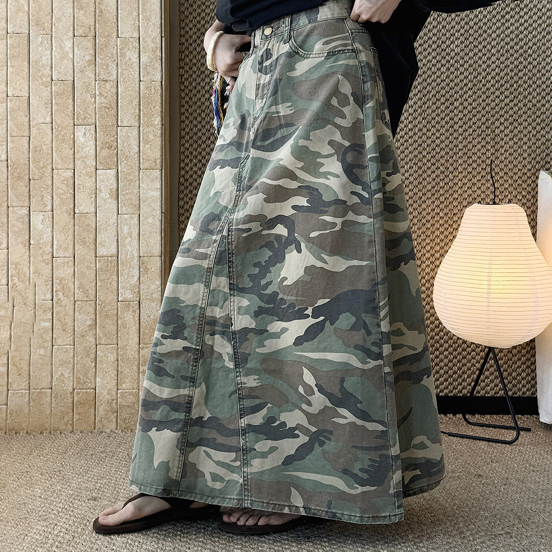 Camo long skirt women high waist vintage A-line maxi skirt