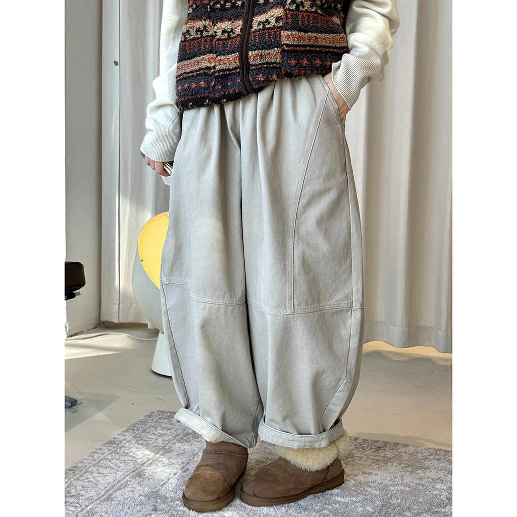 loose and tight fleece casual wide leg pants
