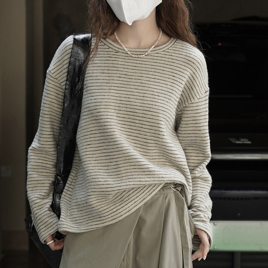 Simple striped loose round neck T-shirt top