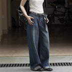 Retro loose wide leg jeans with scarf belt