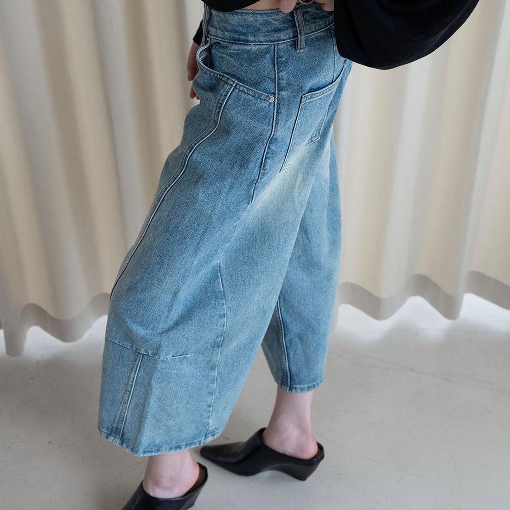 Summer new retro workwear patchwork wide leg jeans