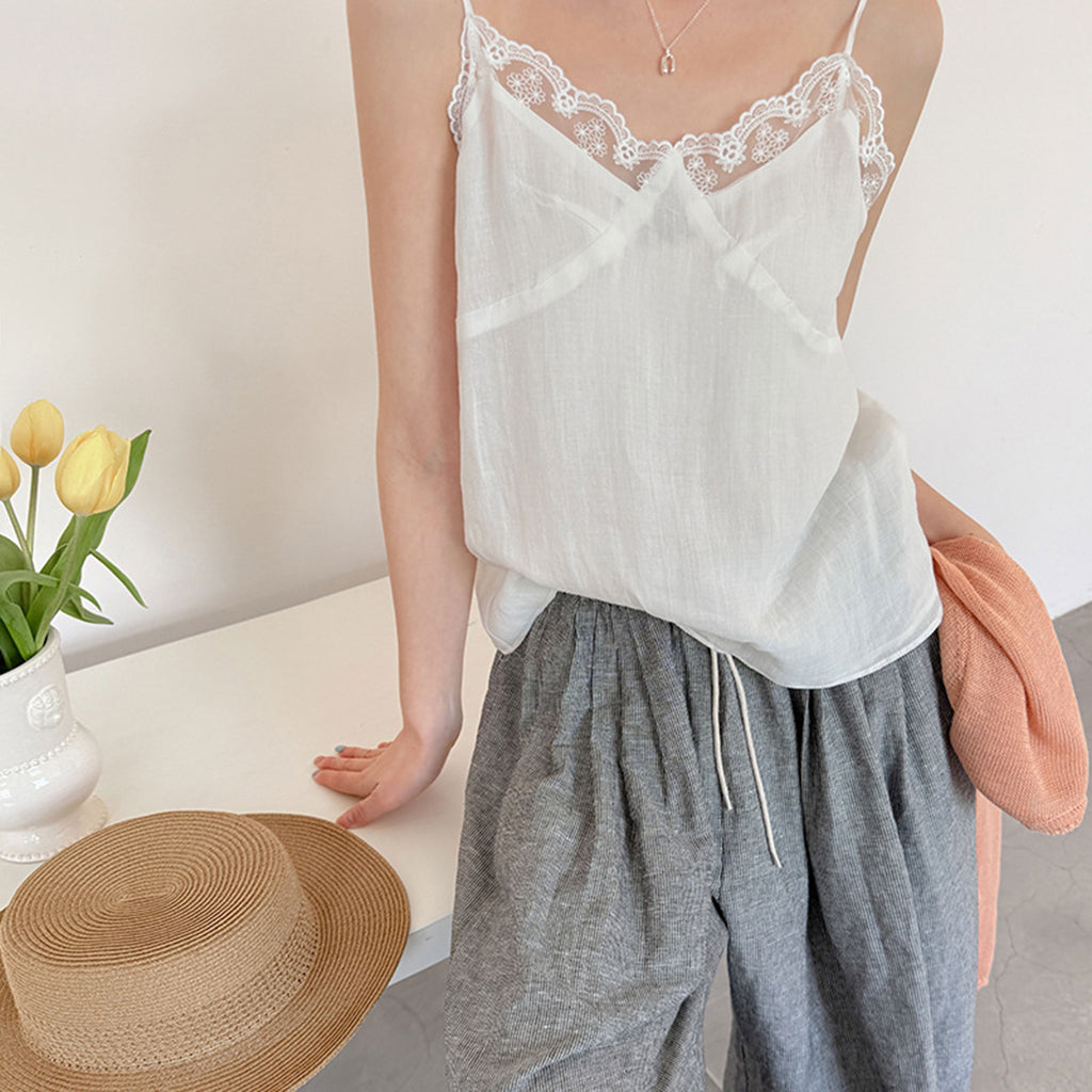 Women’s Linen-Blend Lace Trim Camisole