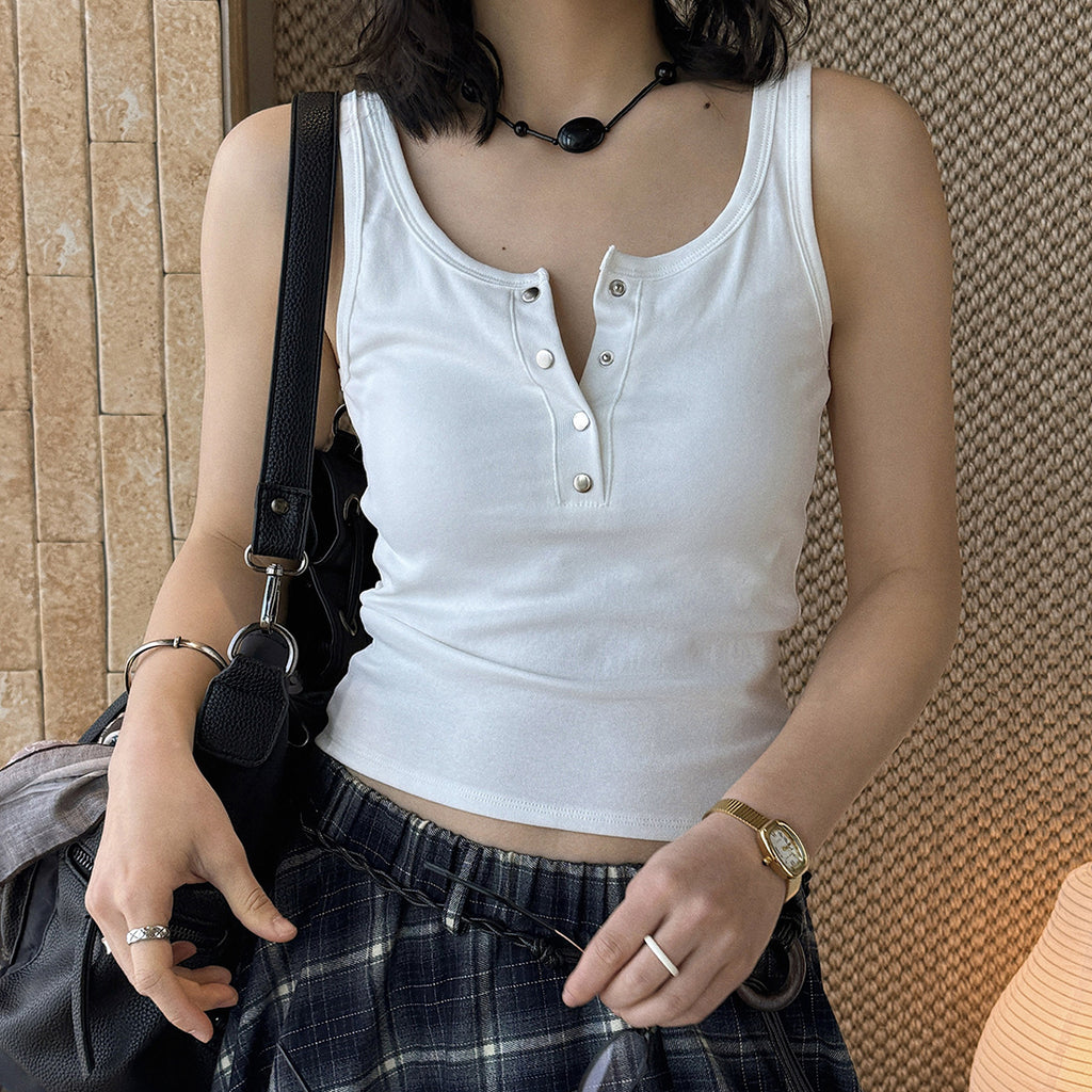 American retro button down sleeveless vest tank top