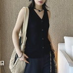 Sleeveless V-Neck Knit Button Vest Top