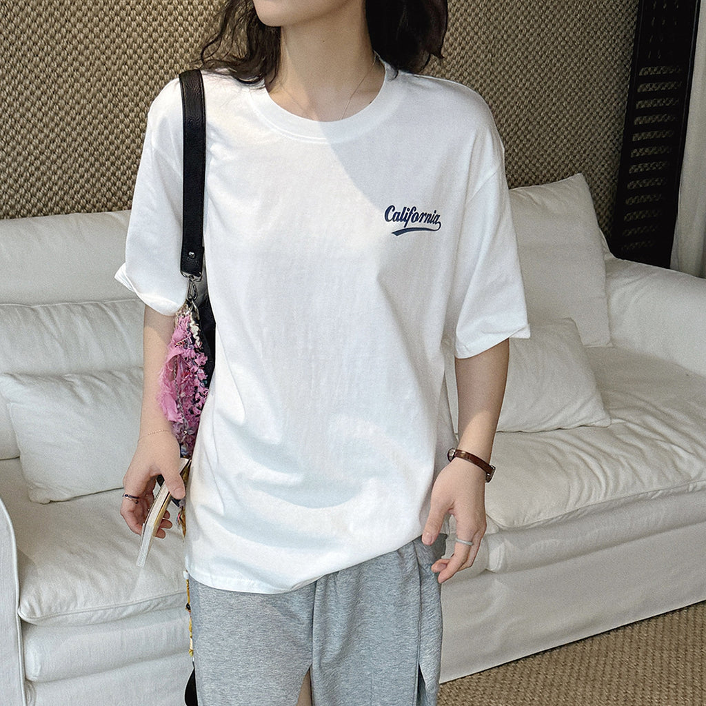 Women’s Oversized California Letter Print Cotton T-Shirt