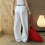 Grid waistband elastic drawstring loose casual ankle pants