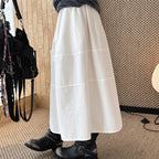 long skirt high waist elastic waist cotton a line midi skirt loose casual solid color skirt