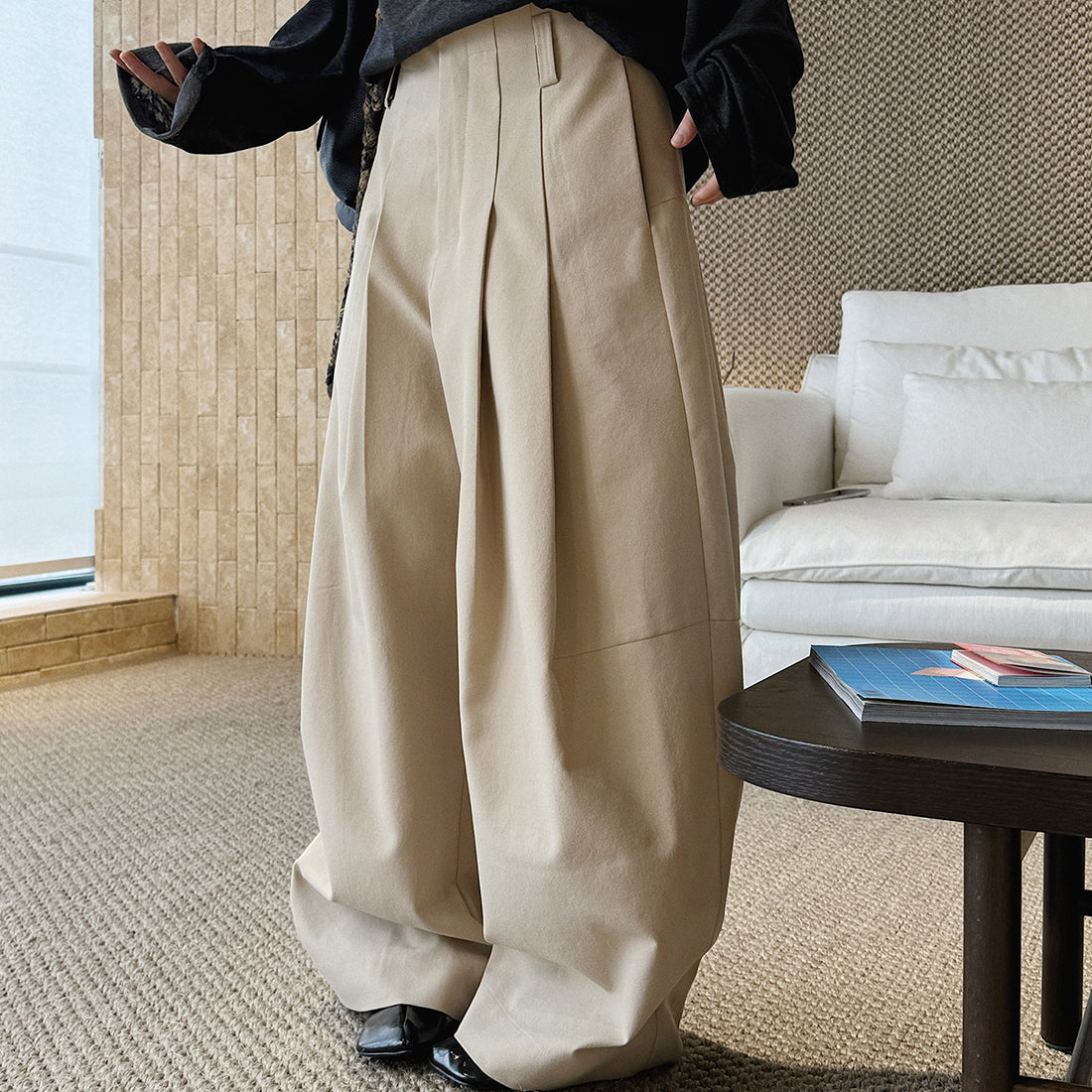 wide leg trousers women high waist loose draped straight pants