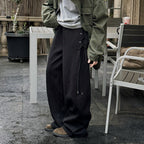 Elastic high waisted side straps and loose wide leg pants