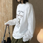 Retro teddy bear letter printed loose long sleeved T-shirt