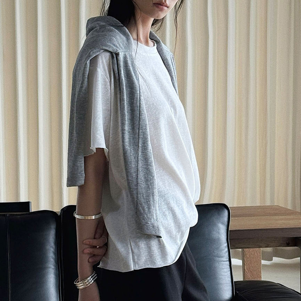 Round neck small rolled edge short sleeved slimming T-shirt