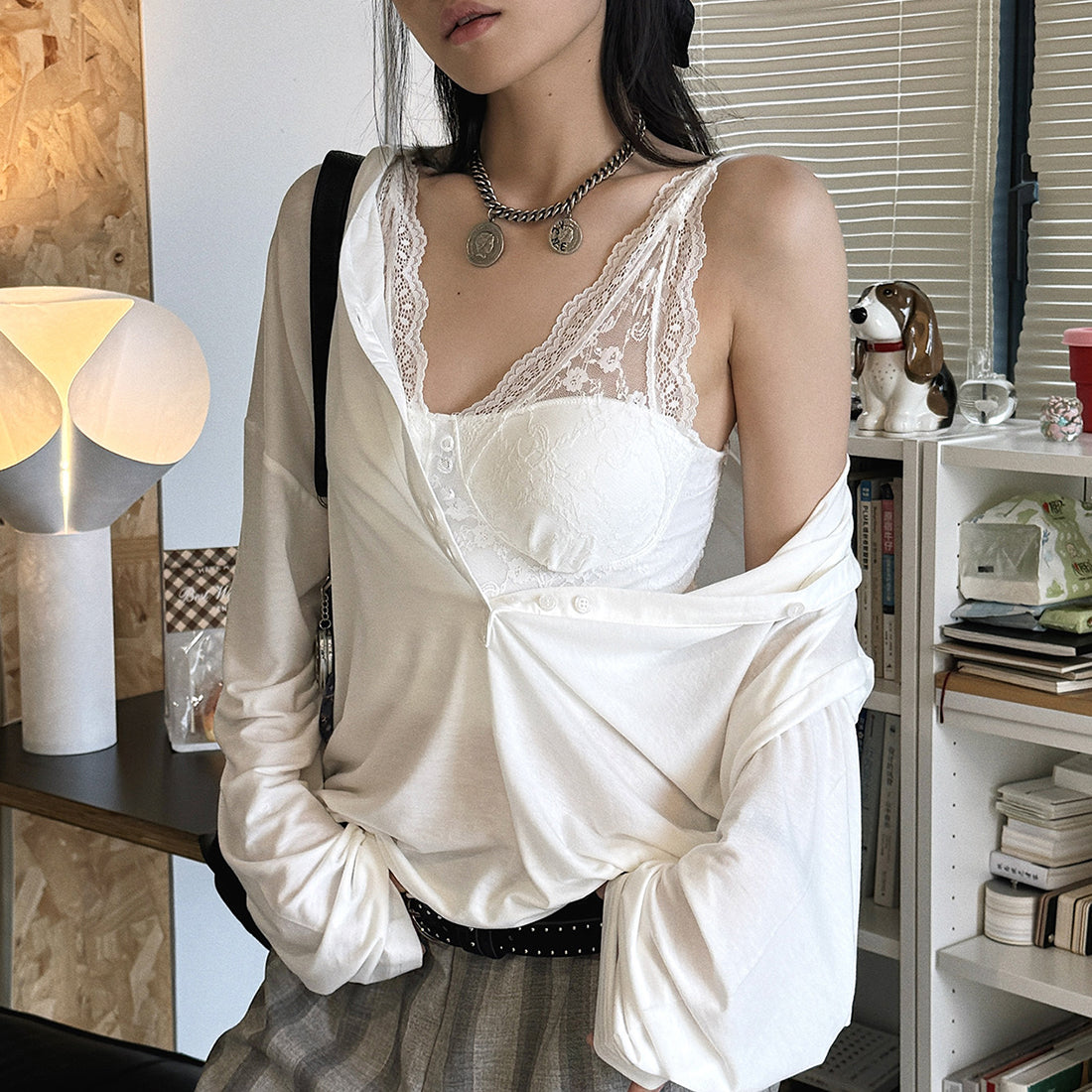 Women’s V-Neck Lace Camisole with Built-in Bra
