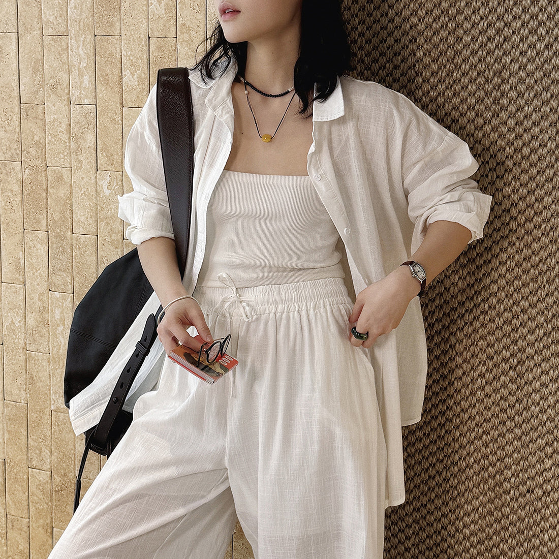 Cotton linen oversized shirt women breathable loose long sleeve casual blouse