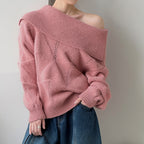 off shoulder lapel knitted loose top sweater