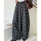 High waisted casual loose plaid wide leg pants