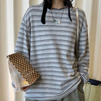 Retro minimalist round neck striped contrasting T-shirt top