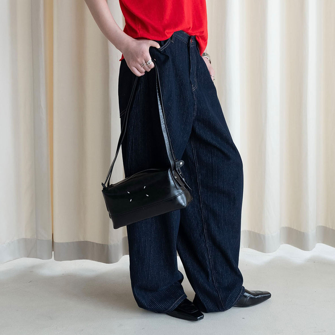 Retro high waisted back cross stitched jeans