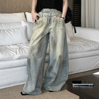 Women’s Double Waist Washed Wide Leg Denim Pants