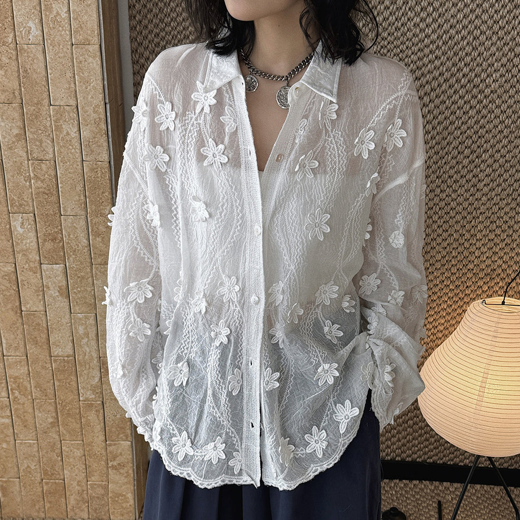 floral loose and long sleeve button up shirt