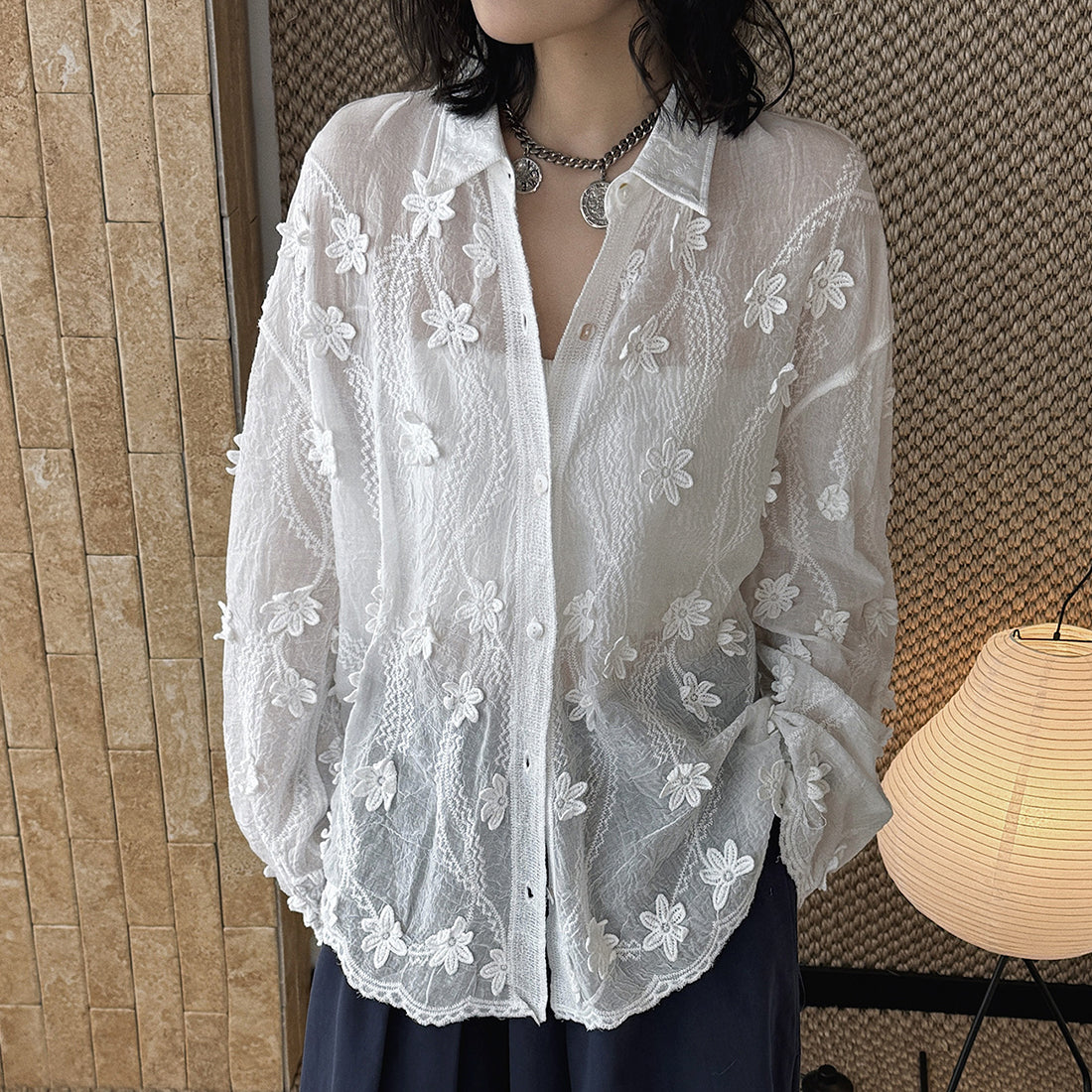 floral loose and long sleeve button up shirt