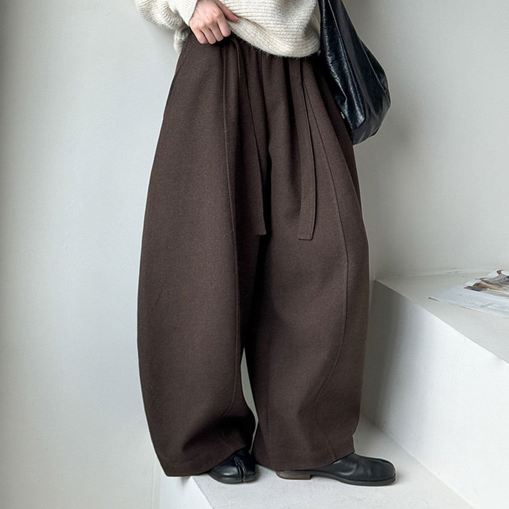 Retro high waist slimming wide leg casual curved knife pants