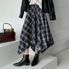 Irregular plaid high waist slimming half body A-line skirt
