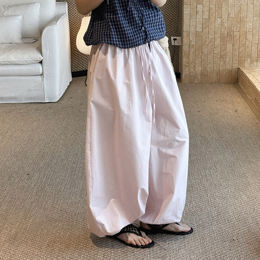 High waist cotton linen balloon pants loose casual wide leg trousers