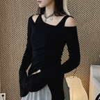 Women’s Asymmetric Cold Shoulder Long Sleeve Top
