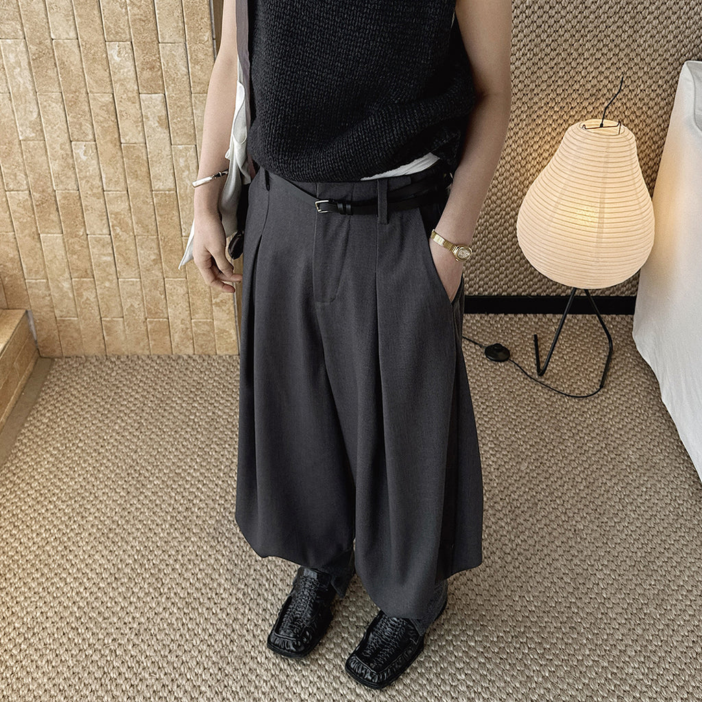 High waist pleated loose fit tapered cuff pants