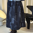 Retro Cashew Flower Splicing Elastic Waist Loose Skirt