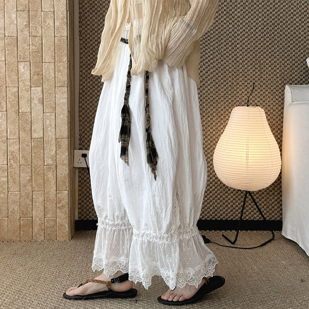Women’s Lace Trim Lantern Wide Leg Pants