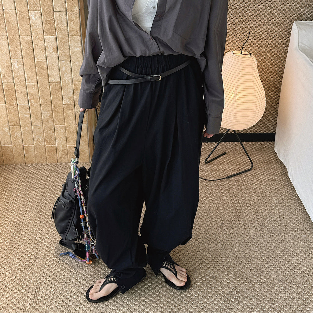 Loose fit high waist draped cuffed pants