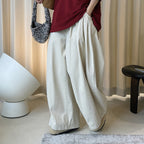 Retro washed casual slimming wide leg pants