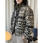 Retro Rolled Leaf Jacquard Lamb Fur Stand-Up Collar Thermal Fluffy Thick Coat