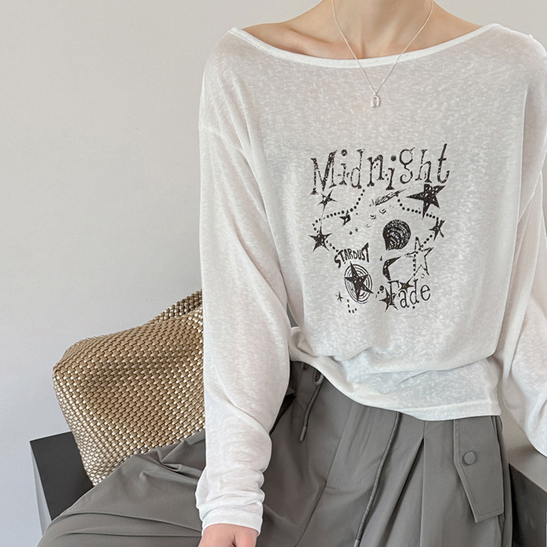 Women’s "Midnight" Star Print Off-Shoulder Long-Sleeve Top