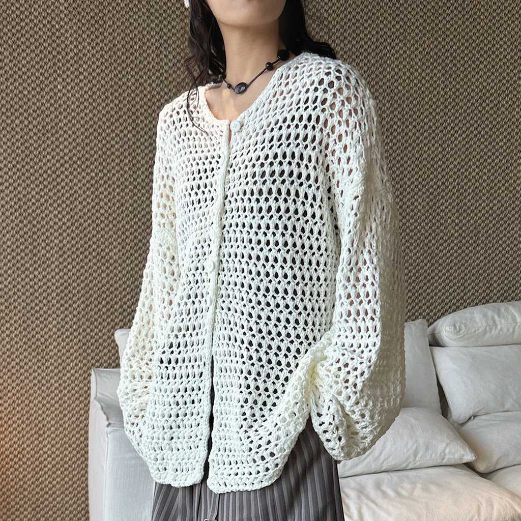 Large mesh hollow knitted cardigan loose top