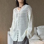 Large mesh hollow knitted cardigan loose top