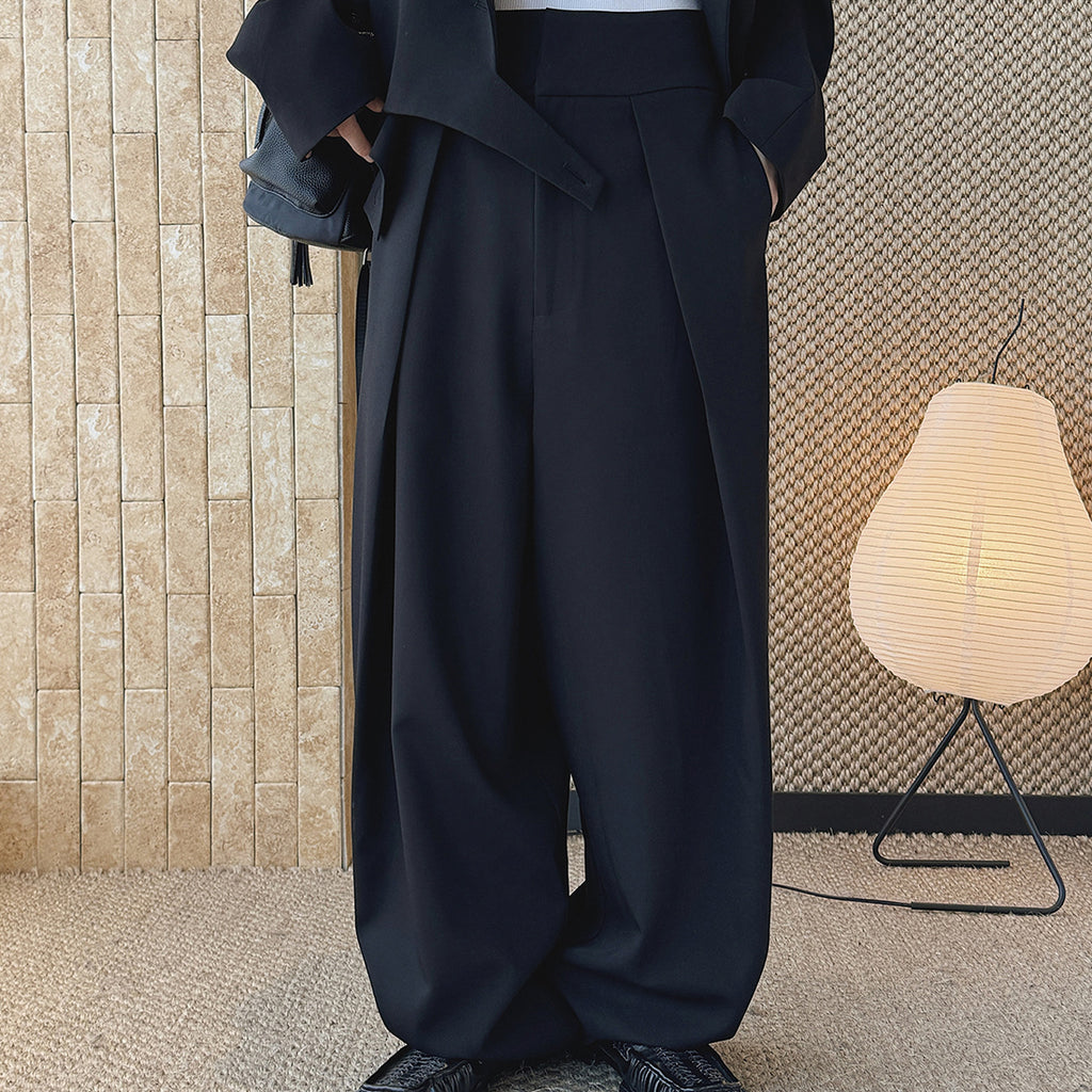 High waist loose fit structured wide leg pants