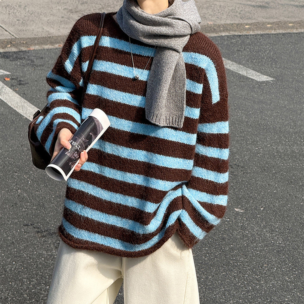 Striped Colorblock Long Sleeve Crewneck Sweater