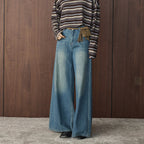 Retro washed loose micro flared jeans with belt