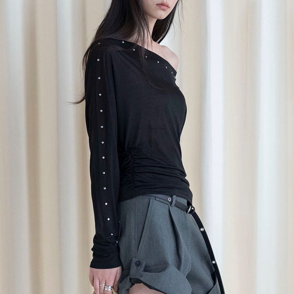 One shoulder rivet splicing sun protection T-shirt sun protection top