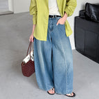 Wide leg jeans women high waist loose denim pants vintage wash trousers