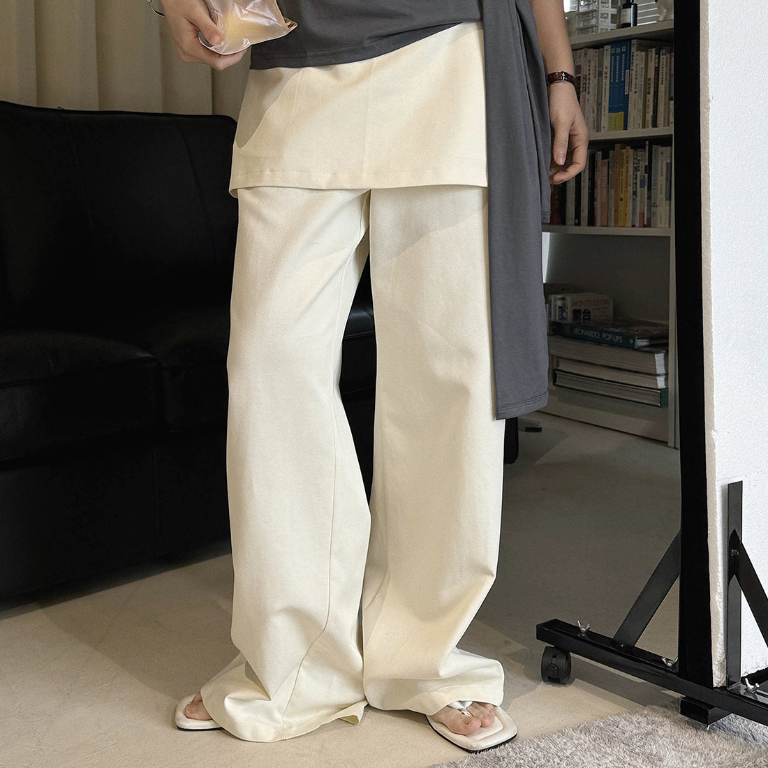High-waisted Tencel cotton wide-leg pants in relaxed draped silhouette