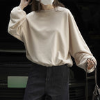 Round neck hem pleated long sleeved top sweatshirt