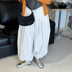 Solid color button tied foot balloon pants