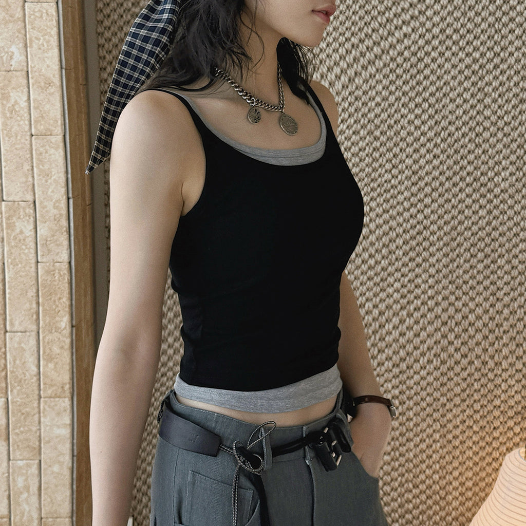 layered tank top slim fit stretchy camisole contrast trim sleeveless top