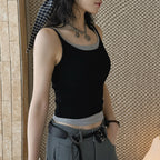 layered tank top slim fit stretchy camisole contrast trim sleeveless top