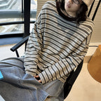 Color blocking round neck striped loose T-shirt