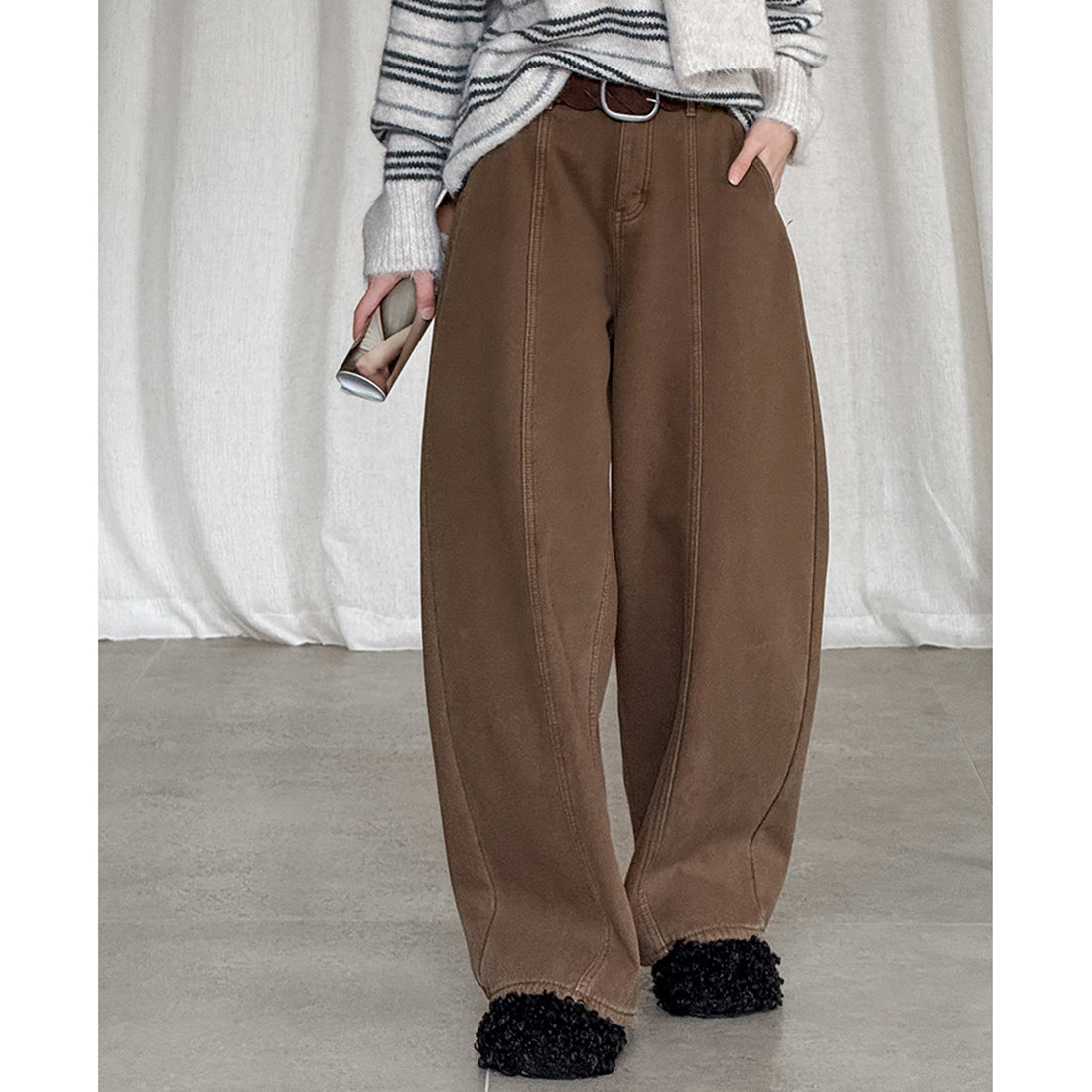 Stitch versatile casual straight leg wide leg pants