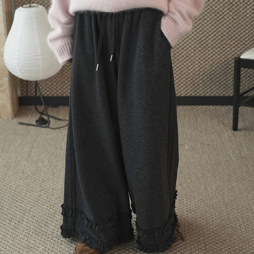 High waisted lotus leaf edge loose wide leg pants